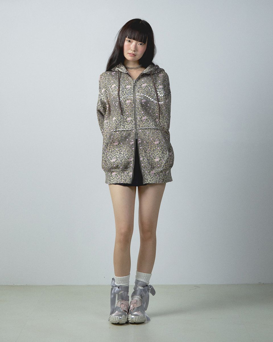 MUSINSA | YOUHEE LEOPARD HOOD ZIP-UP BROWN
