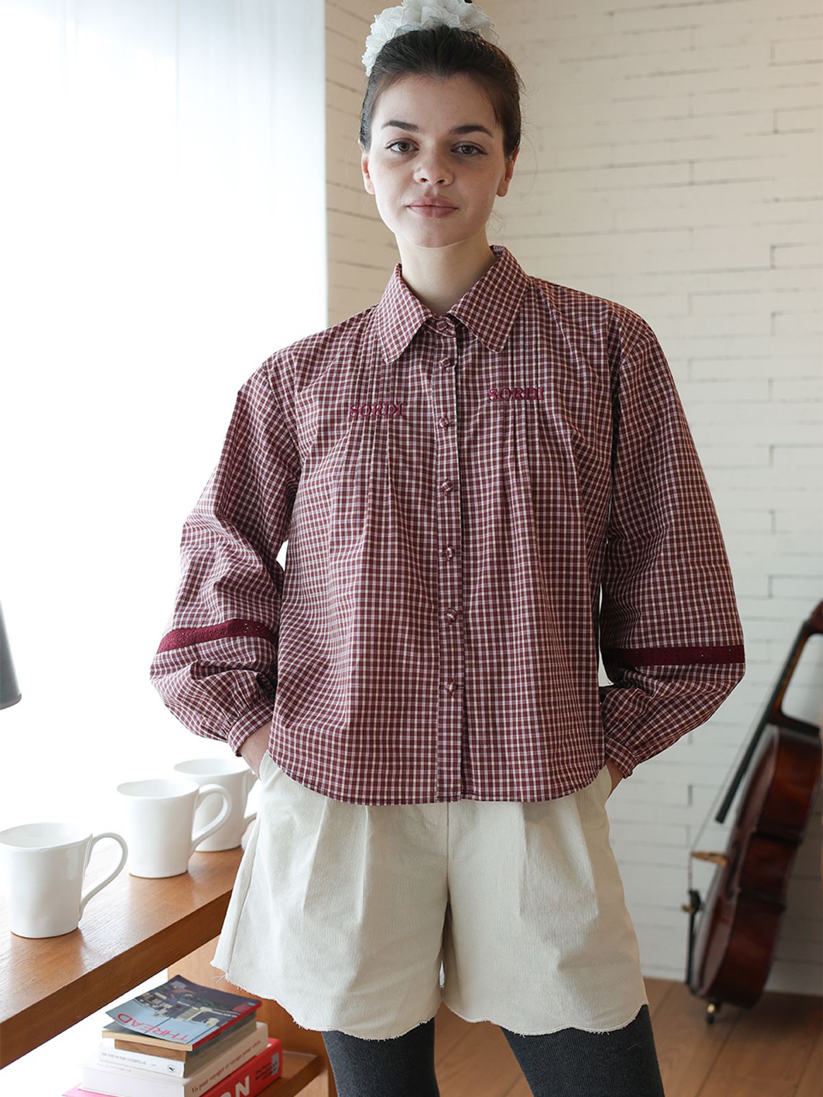 소르디(SORDI) Posy Pintuck Blouse_red
