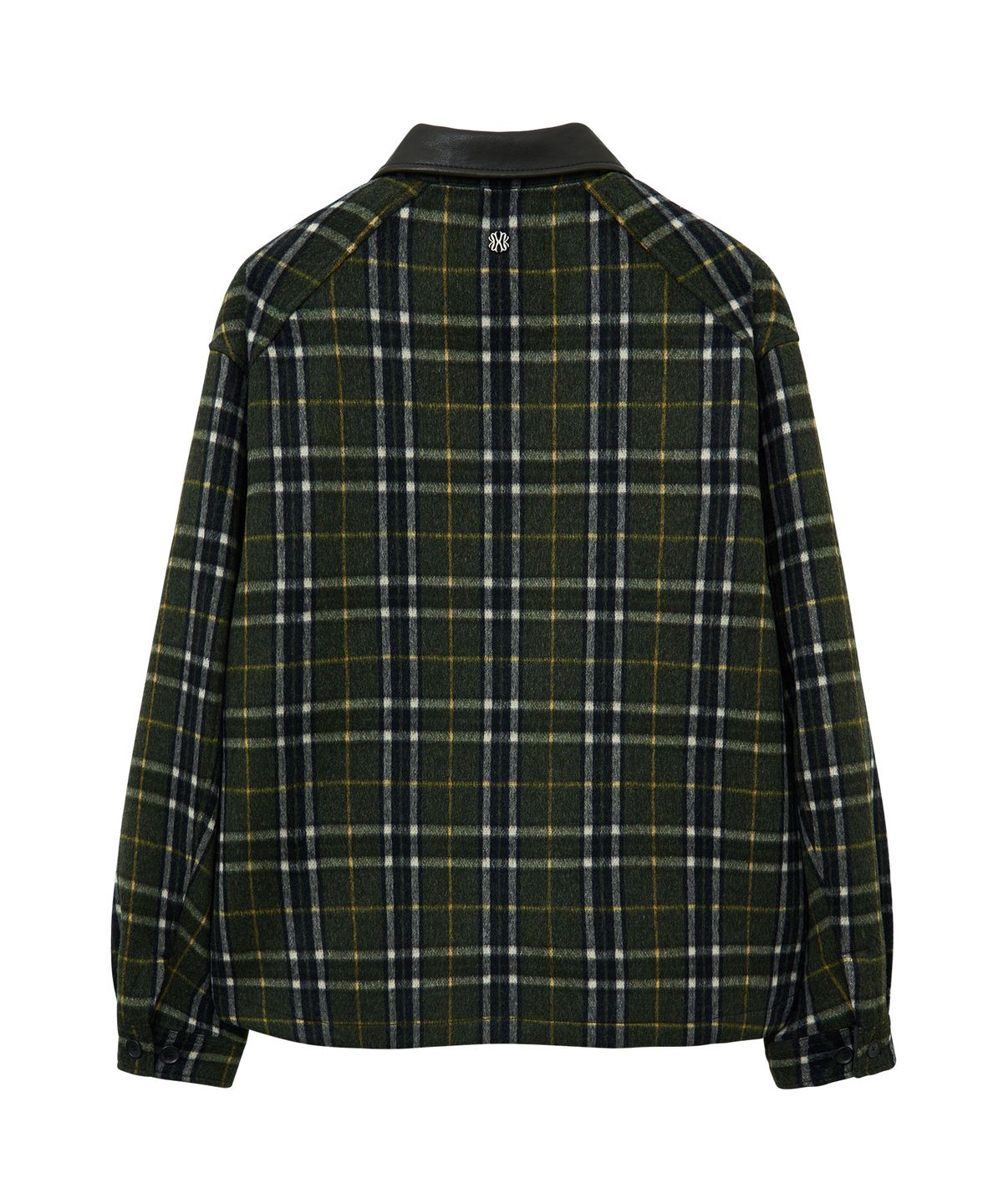 언지미크(UNGIMMICK) LEATHER COLLAR CHECK WOOL SHIRT JACKET (OLIVE)
