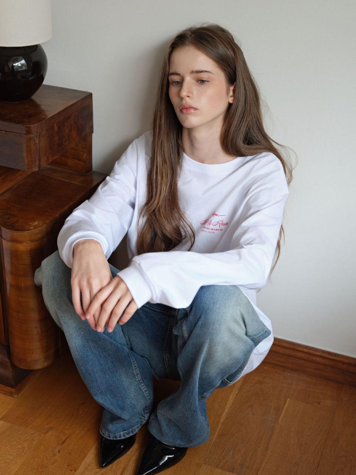 웨이브유니온(WAVE UNION) Bread and roses Longsleeved T-shirt white
