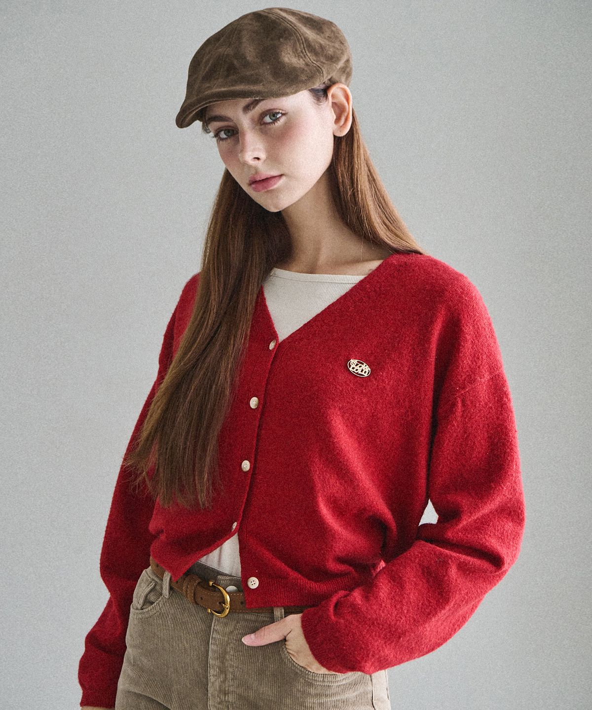 슬로우롤리(SLOWLOLLI) Urban cozy button cardigan - Red