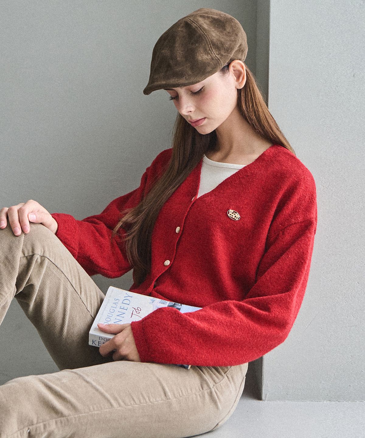 슬로우롤리(SLOWLOLLI) Urban cozy button cardigan - Red