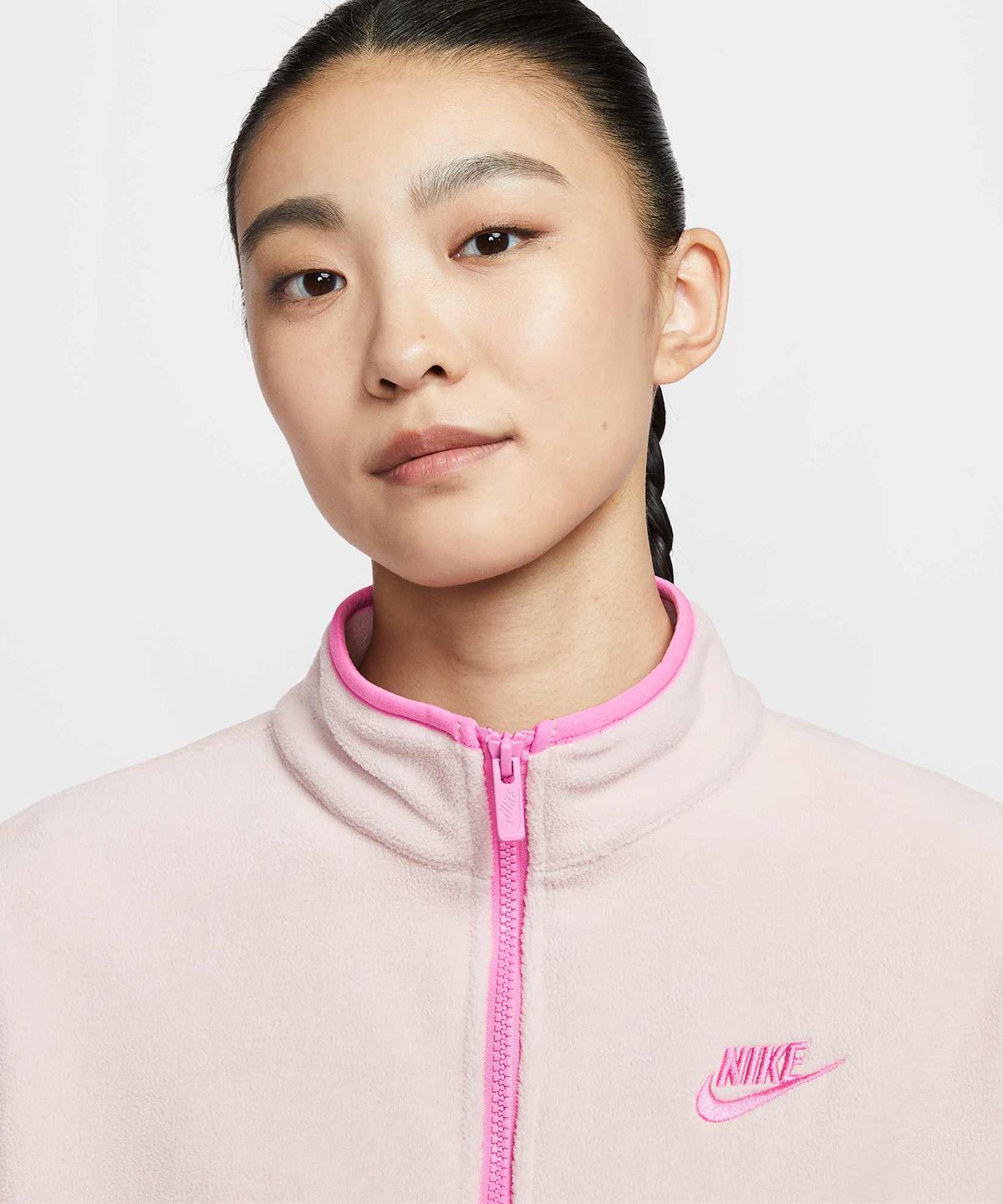나이키(NIKE) 스포츠웨어 클럽 플리스 루즈 핏 코지 트랙 재킷 W - 실트 레드:플레이풀 핑크 / HV2731-667