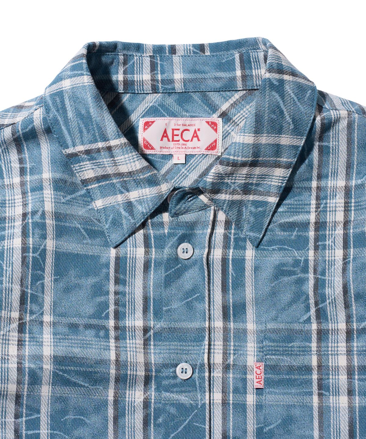 에이카화이트(AECA) WASHED TARTAN CHECK POCKET SHIRTS-SKY BLUE