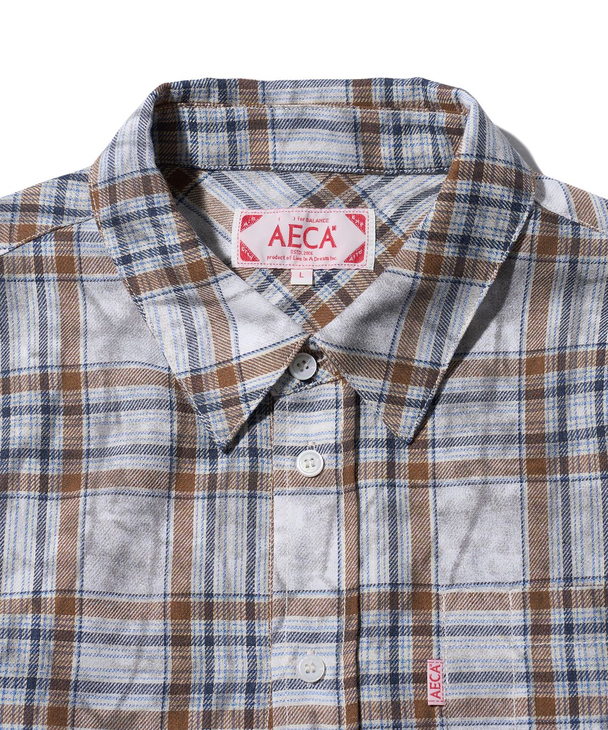 에이카화이트(AECA) WASHED TARTAN CHECK POCKET SHIRTS-BEIGE
