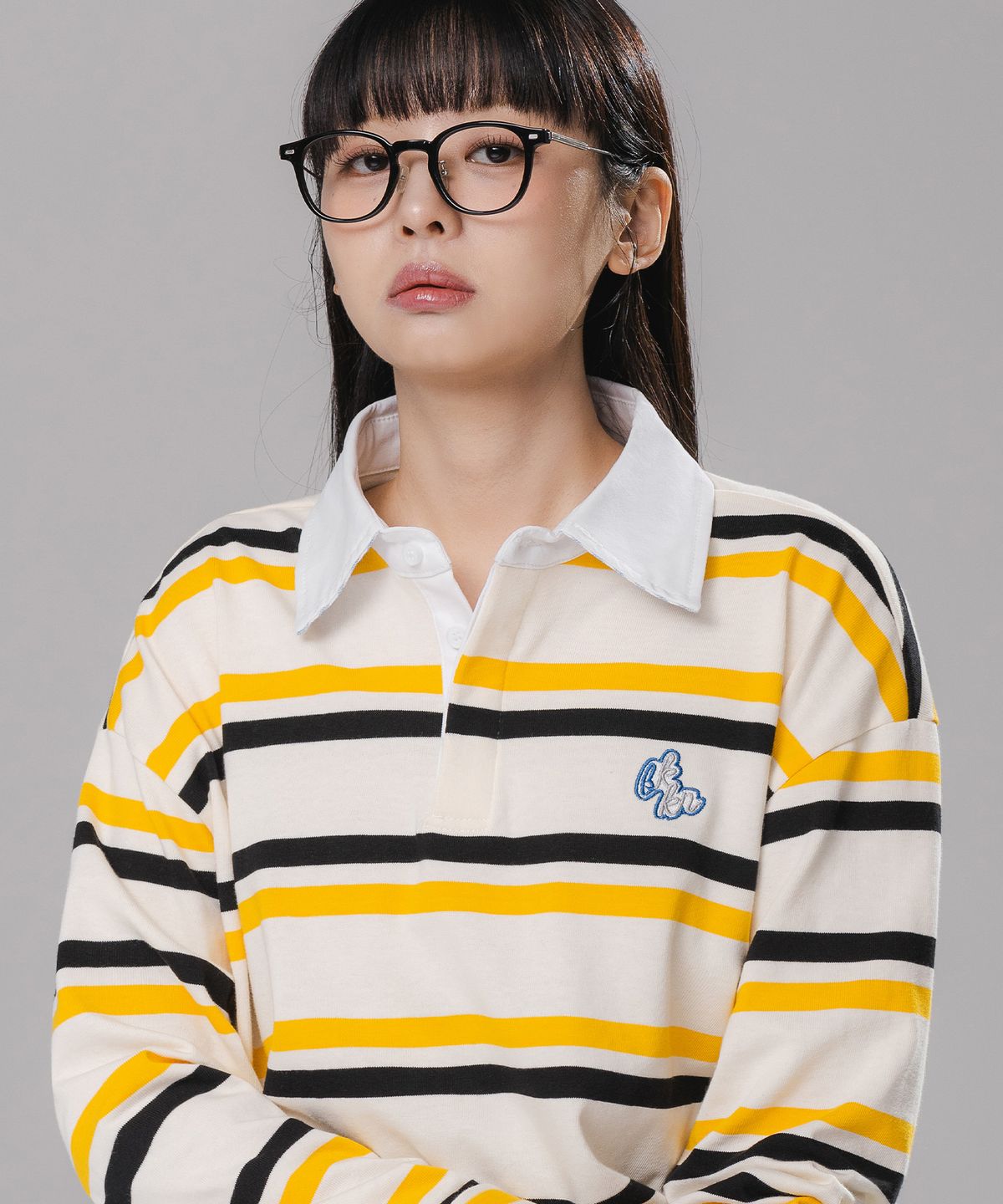 바켄(BAKKEN) 멀티 스트라이프 럭비 카라 롱 슬리브 BK7828_크림