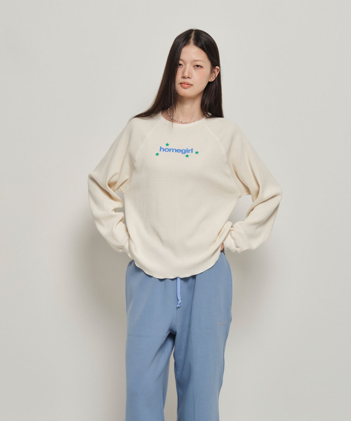 홈바디띵즈(HOMEBODY THINGS) HOMEGIRL WAFFLE CREW SWEAT (IVORY)