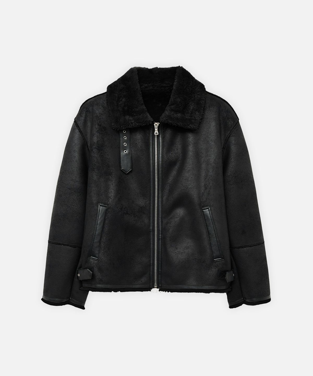 드로우핏(DRAW FIT) 오버사이즈 스웨이드 라인 무스탕 자켓 [ALL BLACK]