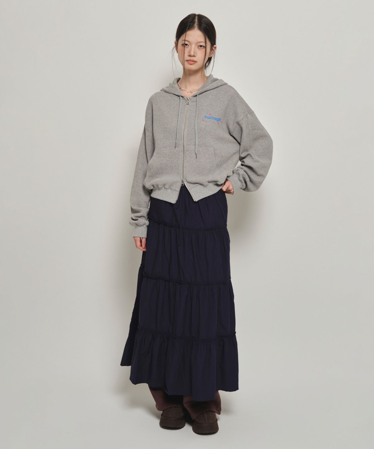 홈바디띵즈(HOMEBODY THINGS) HOMEGIRL WAFFLE ZIP-UP (GREY)