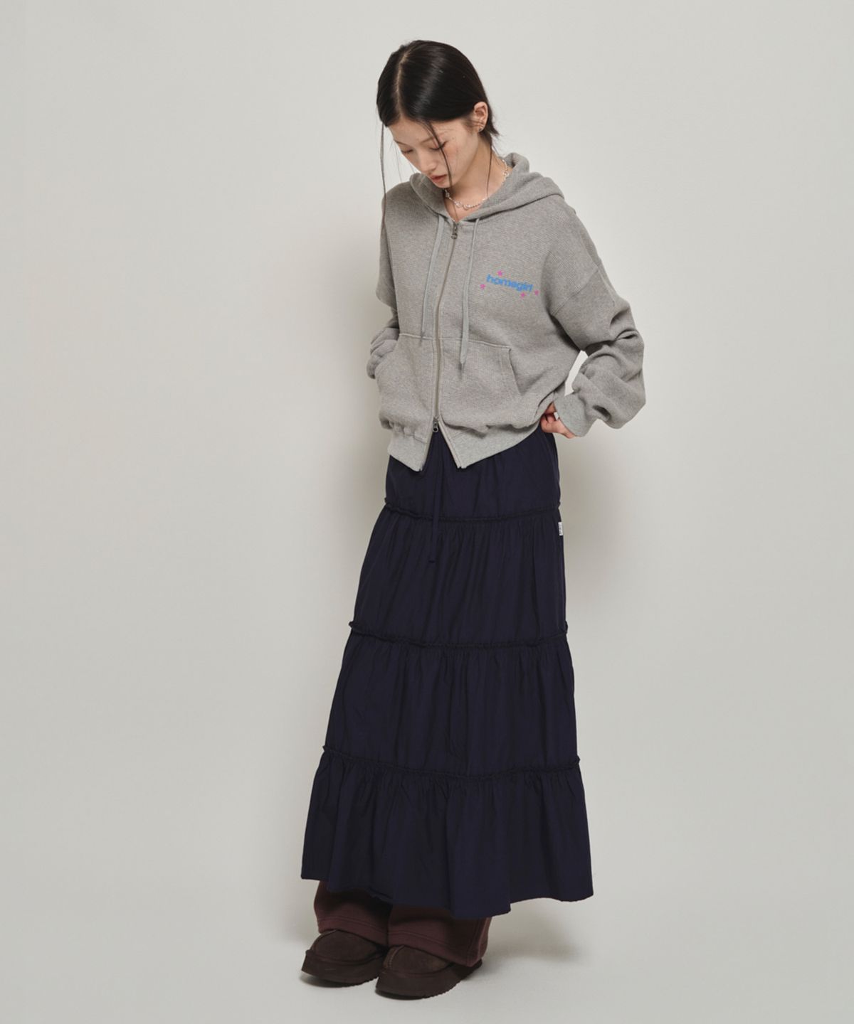 홈바디띵즈(HOMEBODY THINGS) HOMEGIRL WAFFLE ZIP-UP (GREY)