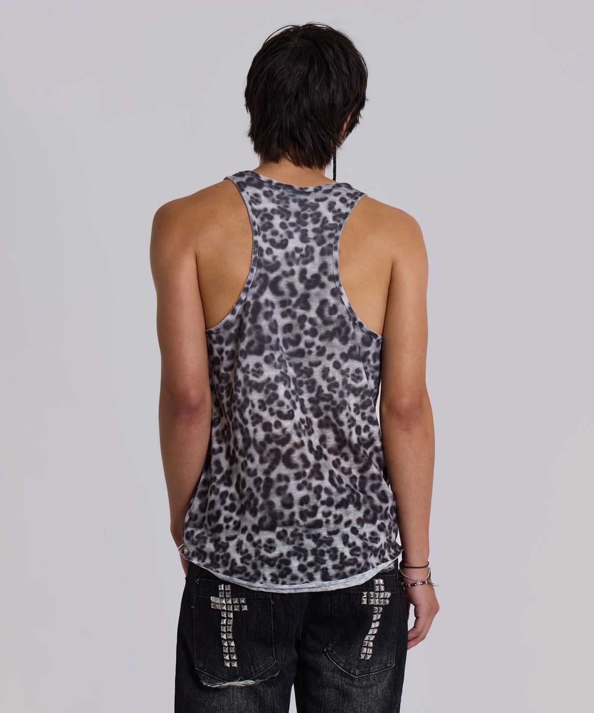 제이디드 런던(JADED LONDON) (U) 그레이 레오파드 스터드 탱크 에스비 멀티 GREY LEOPARD STUD TANK SB MULTI