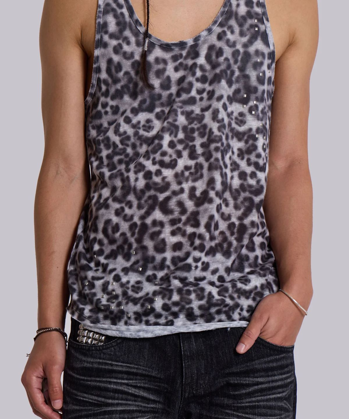 제이디드 런던(JADED LONDON) (U) 그레이 레오파드 스터드 탱크 에스비 멀티 GREY LEOPARD STUD TANK SB MULTI