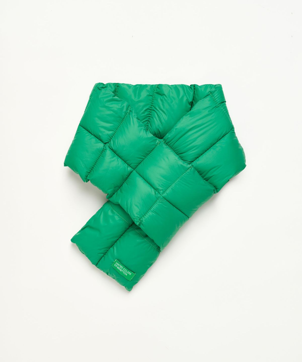 베네통(BENETTON) 비비드 폴딩 패딩 머플러 그린