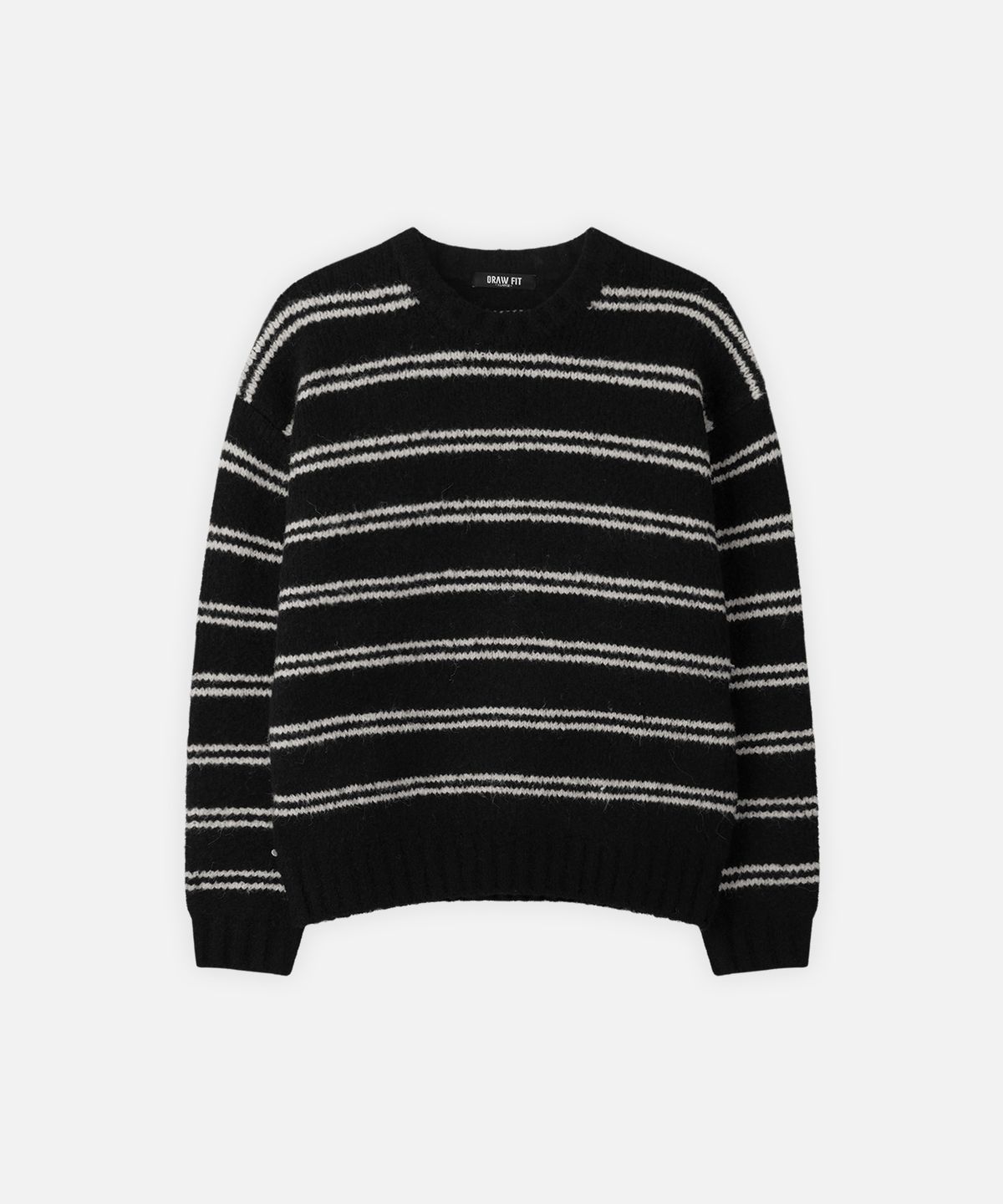 드로우핏(DRAW FIT) 울 헤어리 스트라이프 풀오버 니트 [BLACK]