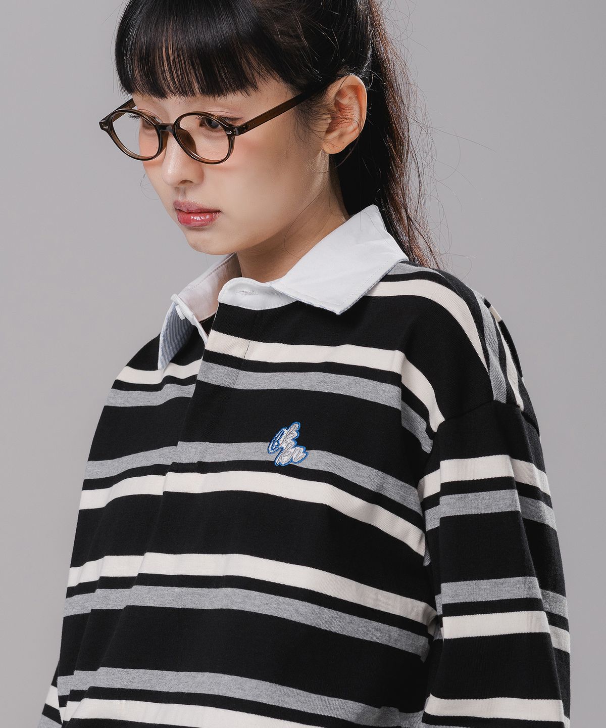 바켄(BAKKEN) 멀티 스트라이프 럭비 카라 롱 슬리브 BK7828_블랙