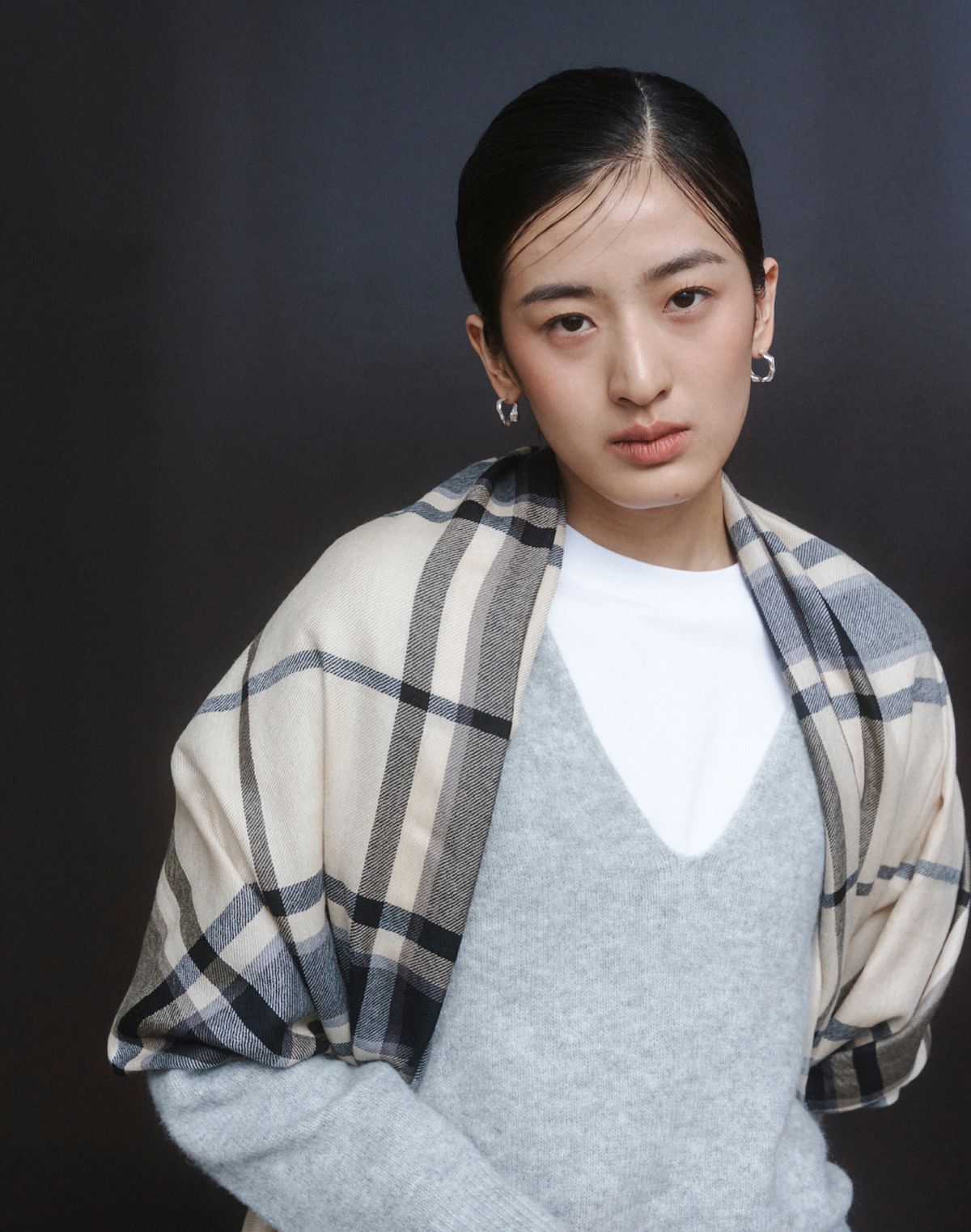 헤지스 여성 액세서리(HAZZYS WOMEN ACC) 베이지 체크 울 스카프