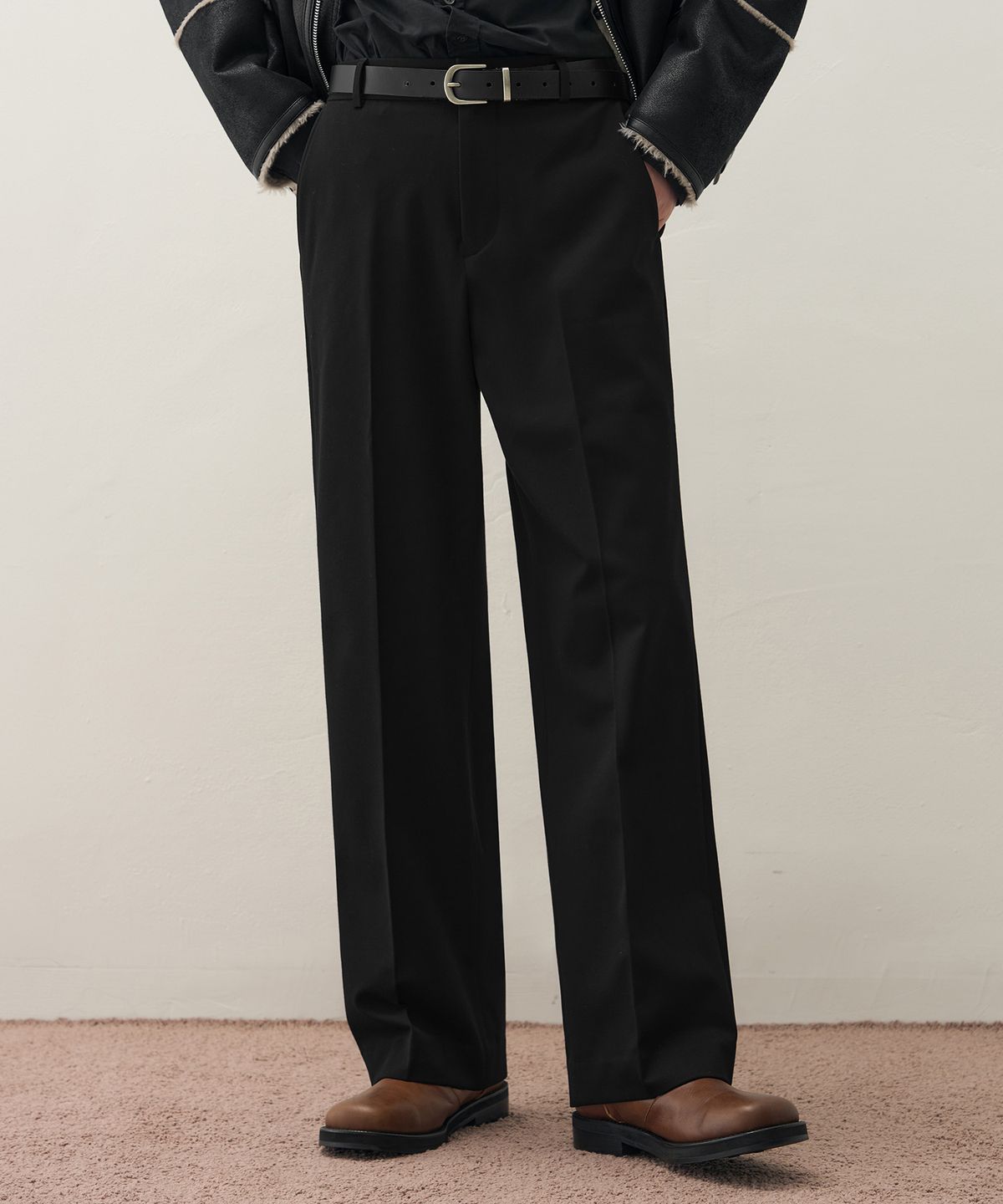 드로우핏(DRAW FIT) 기모 밴딩 와이드 슬랙스 [BRUSHED BLACK]