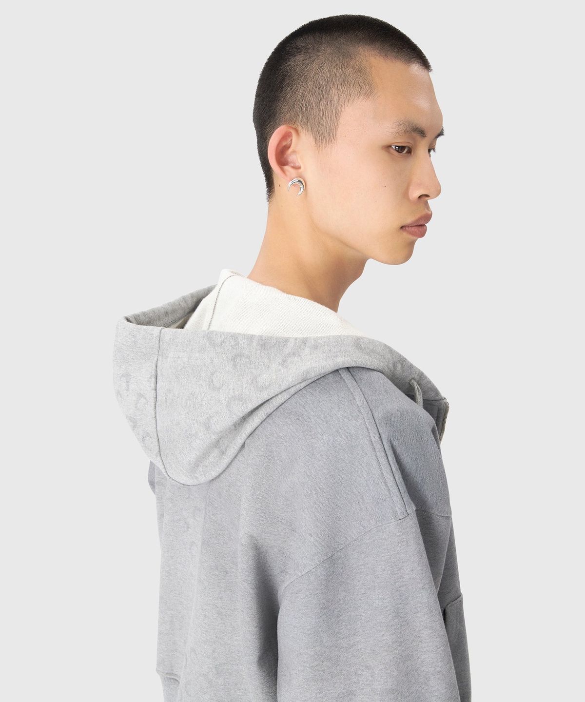 마린 세르(MARINE SERRE) (U) 페이디드 문 플리스 집 후디 다크 그레이 FADED MOON FLEECE ZIPPED HOODIE GR90 DARK GREY