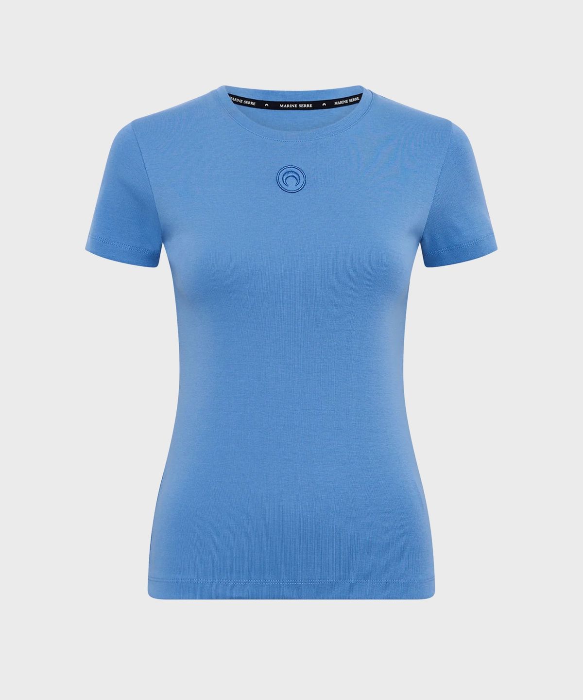 마린 세르(MARINE SERRE) (W) 문 로고 리브드 저지 베이비 핏 티셔츠 블루 MOON LOGO RIBBED JERSEY BABY FIT T-SHIRT BB01 BLUE BONNET