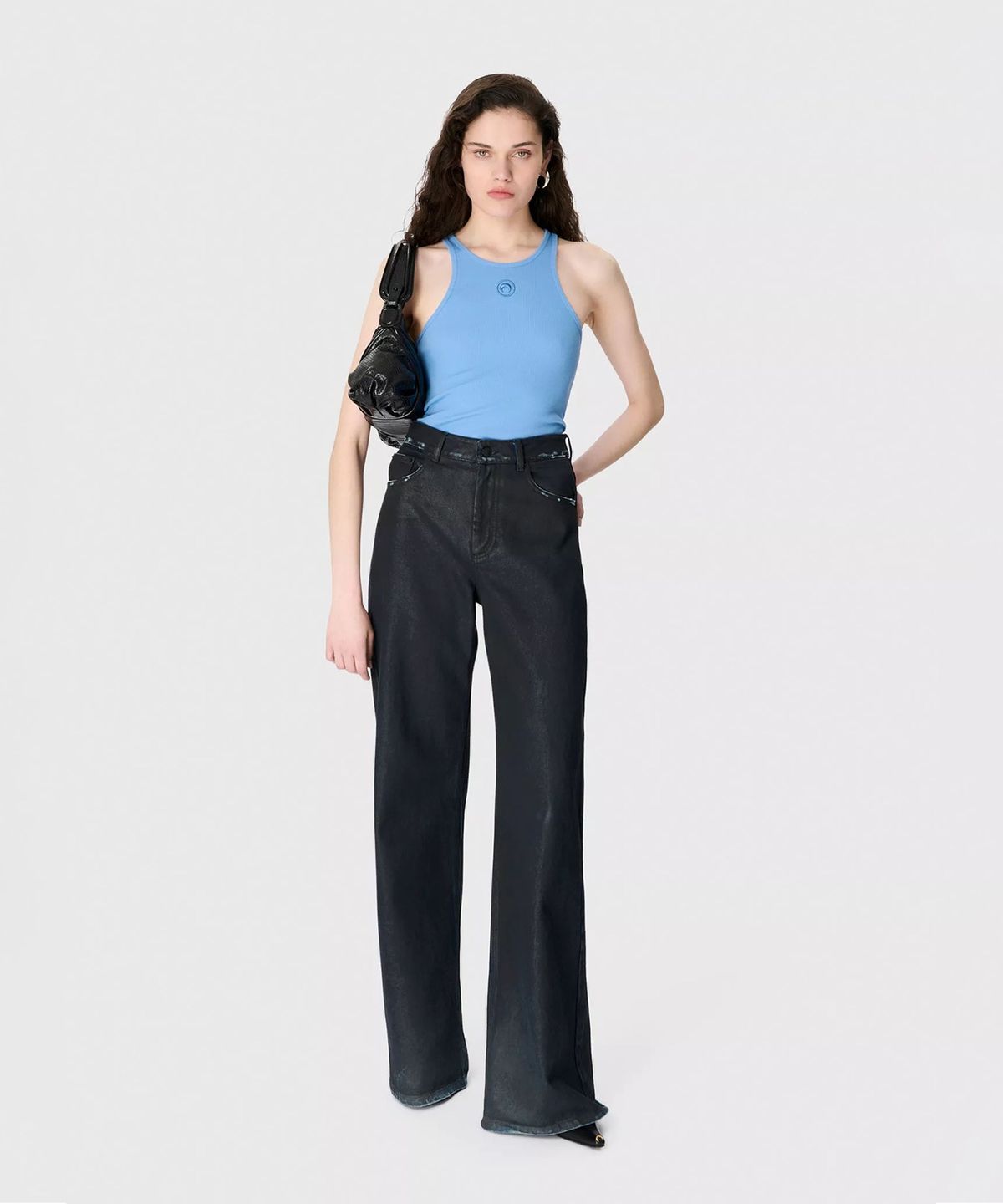 마린 세르(MARINE SERRE) (W) 문 로고 리브드 저지 탱크 탑 블루 MOON LOGO RIBBED JERSEY TANK TOP BB01 BLUE BONNET