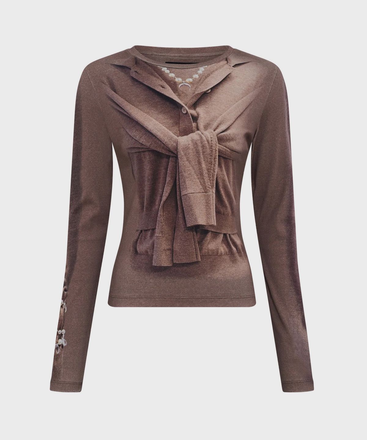 마린 세르(MARINE SERRE) (W) 트롱프 뢰유 니트 저지 롱슬리브 티셔츠 베이지 TROMPE-LOEIL KNIT JERSEY LS T-SHIRT BG20 BEIGE