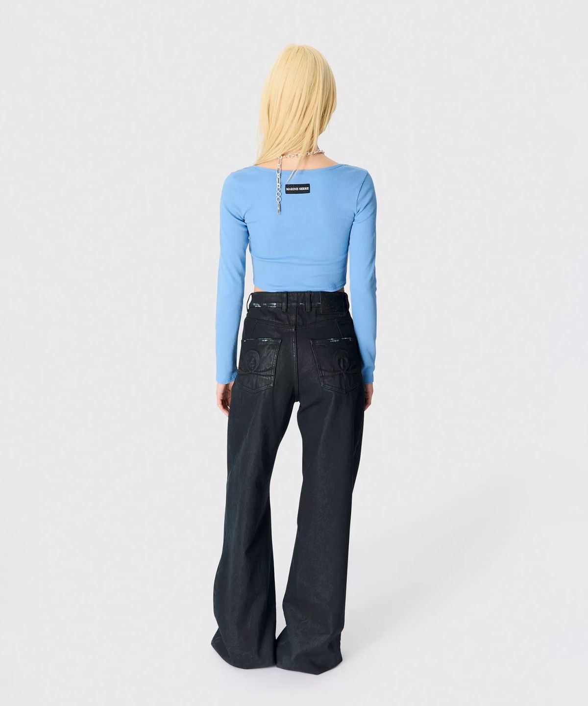 마린 세르(MARINE SERRE) (W) 문 로고 저지 롱슬리브 라운드넥 탑 블루 MOON LOGO JERSEY LS ROUNDNECK TOP BB01 BLUE BONNET