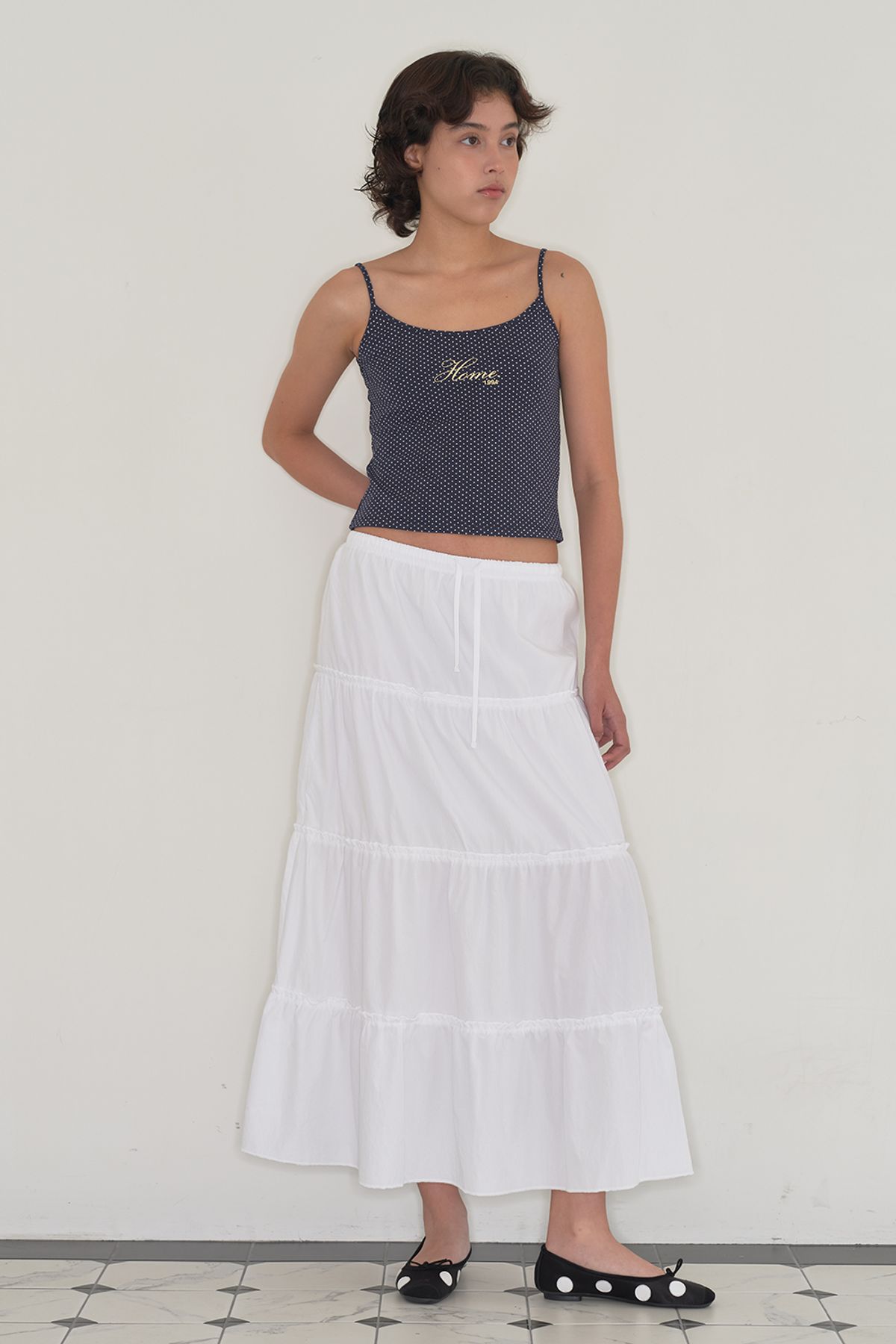 홈바디띵즈(HOMEBODY THINGS) Maxi Shirring Flare Skirt (WHITE)