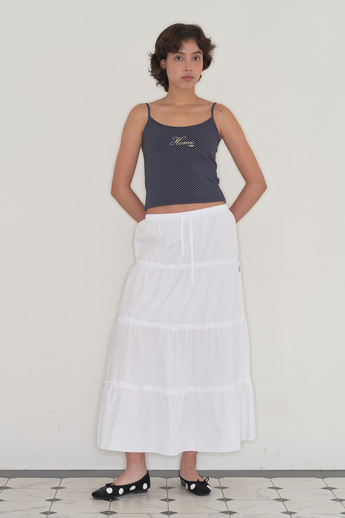 홈바디띵즈(HOMEBODY THINGS) Maxi Shirring Flare Skirt (WHITE)