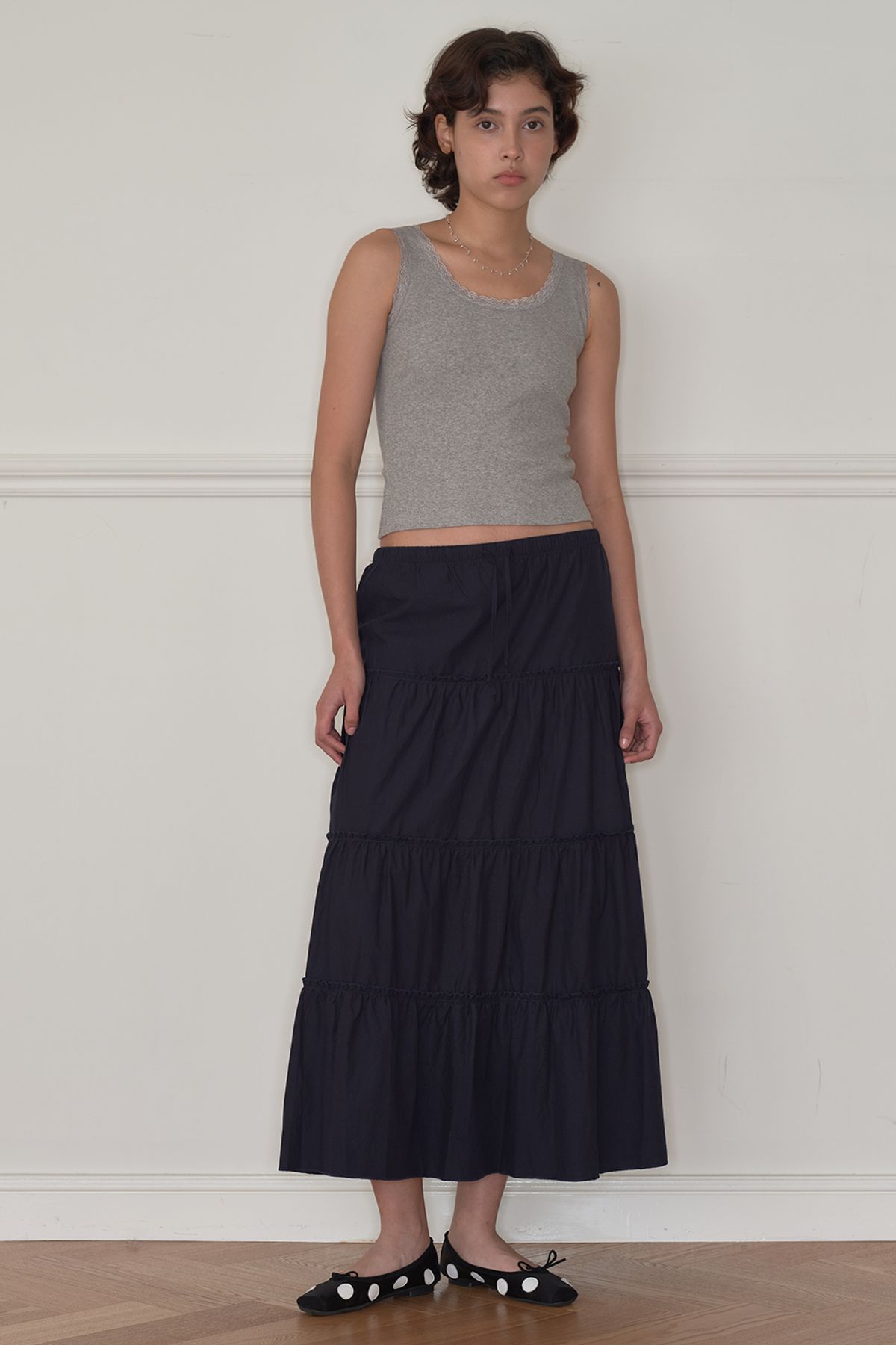 홈바디띵즈(HOMEBODY THINGS) Maxi Shirring Flare Skirt (NAVY)