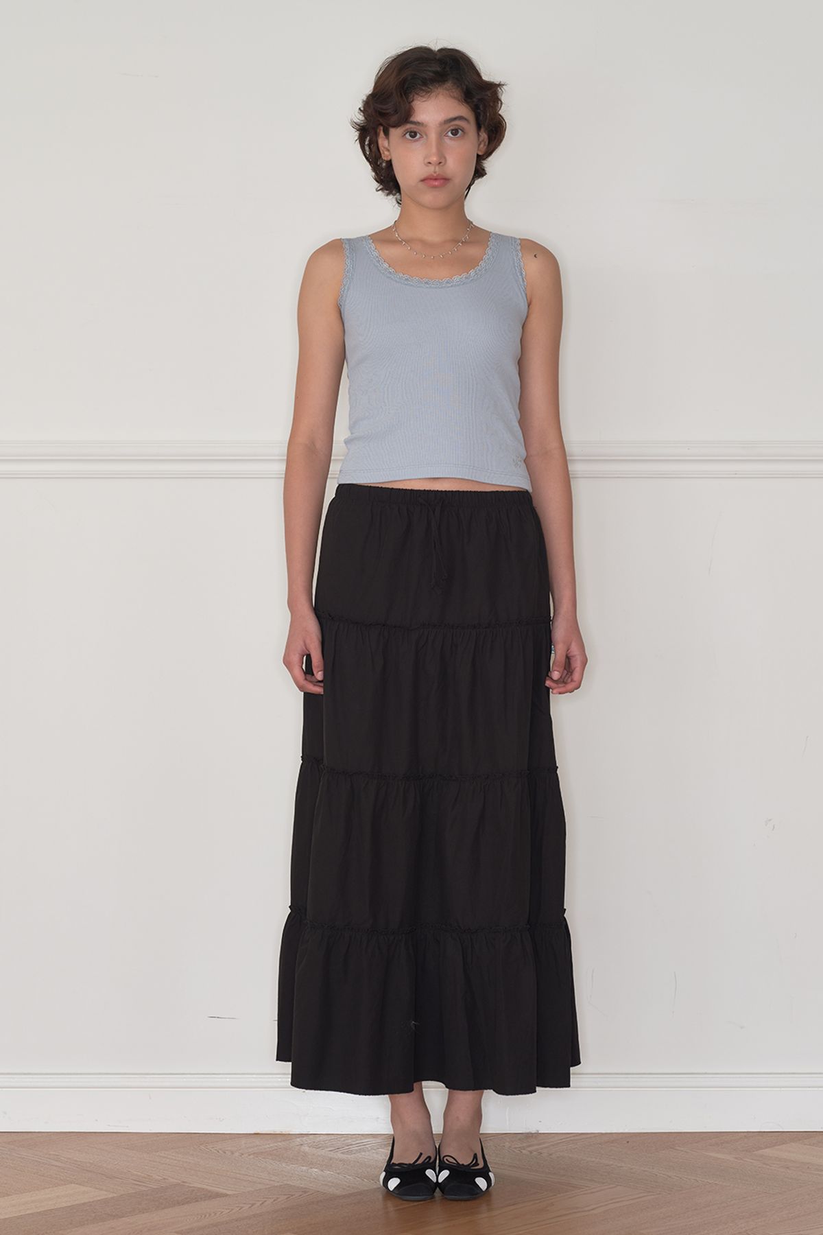 홈바디띵즈(HOMEBODY THINGS) Maxi Shirring Flare Skirt (BLACK)
