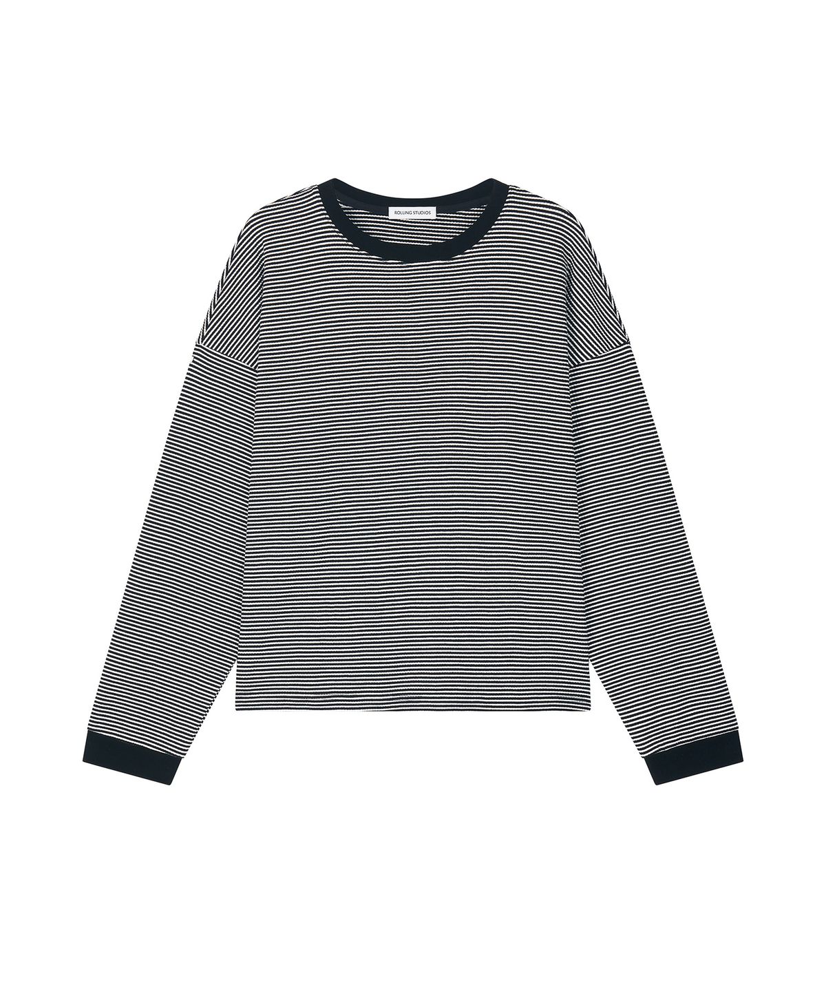 롤링스튜디오(ROLLINGSTUDIOS) DROP SHOULDER COTTON STRIPED T-SHIRT BLACK