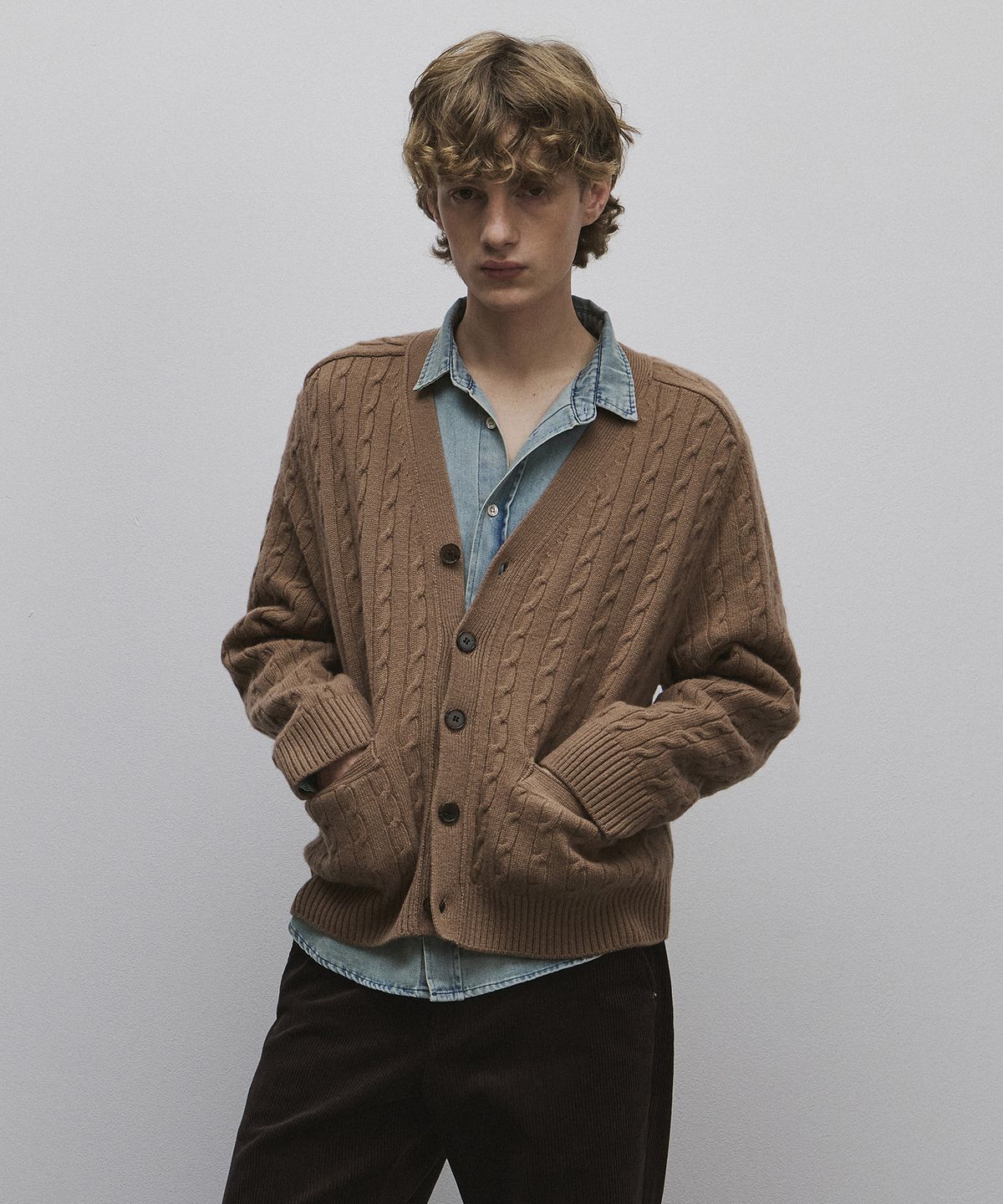 롤링스튜디오(ROLLINGSTUDIOS) MERINO WOOL CABLE KNIT CARDIGAN TOBACCO BROWN