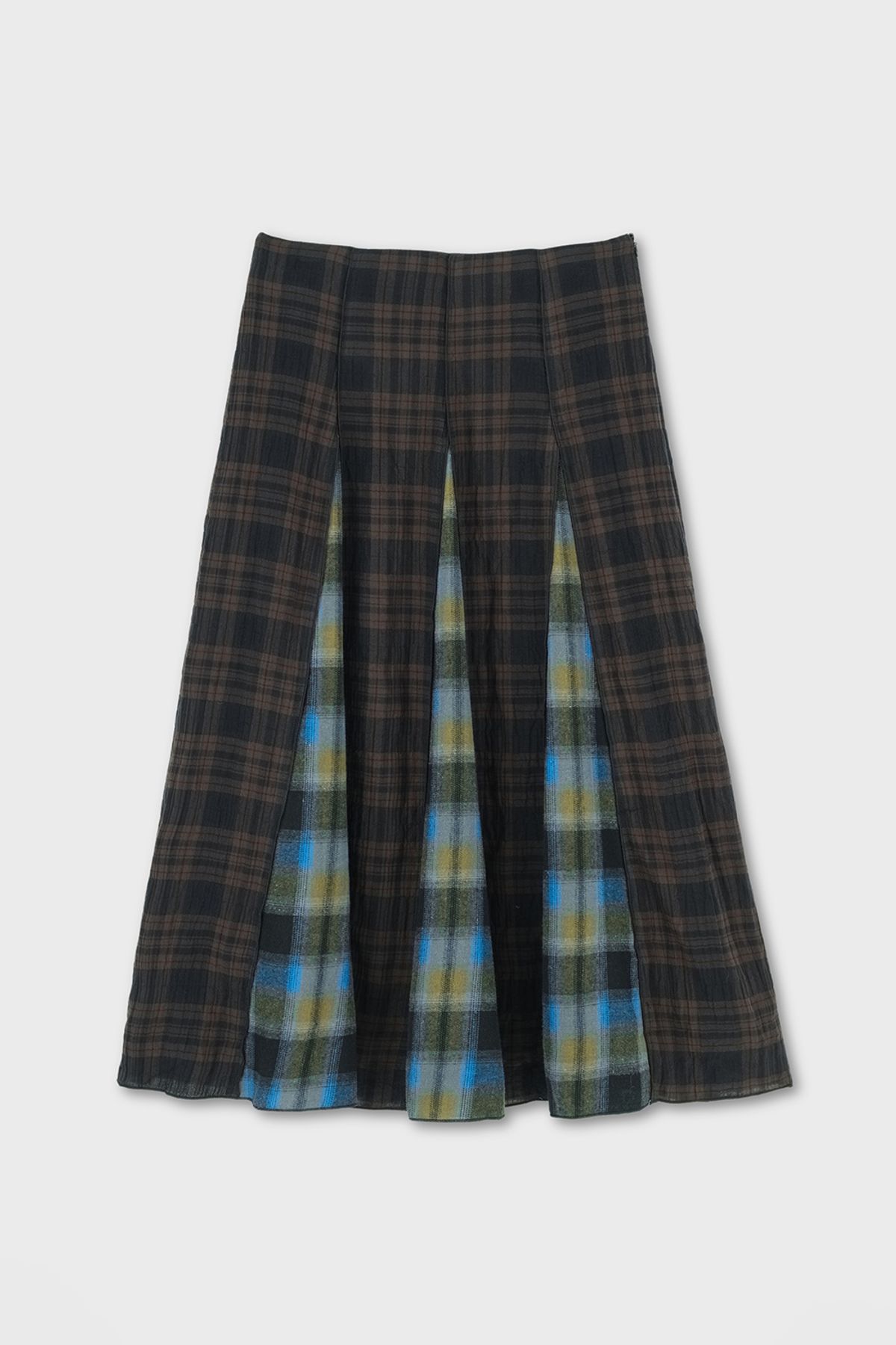 홈바디띵즈(HOMEBODY THINGS) HBT CHECK PATTERN FLARE SKIRT (BROWN-BLUE)