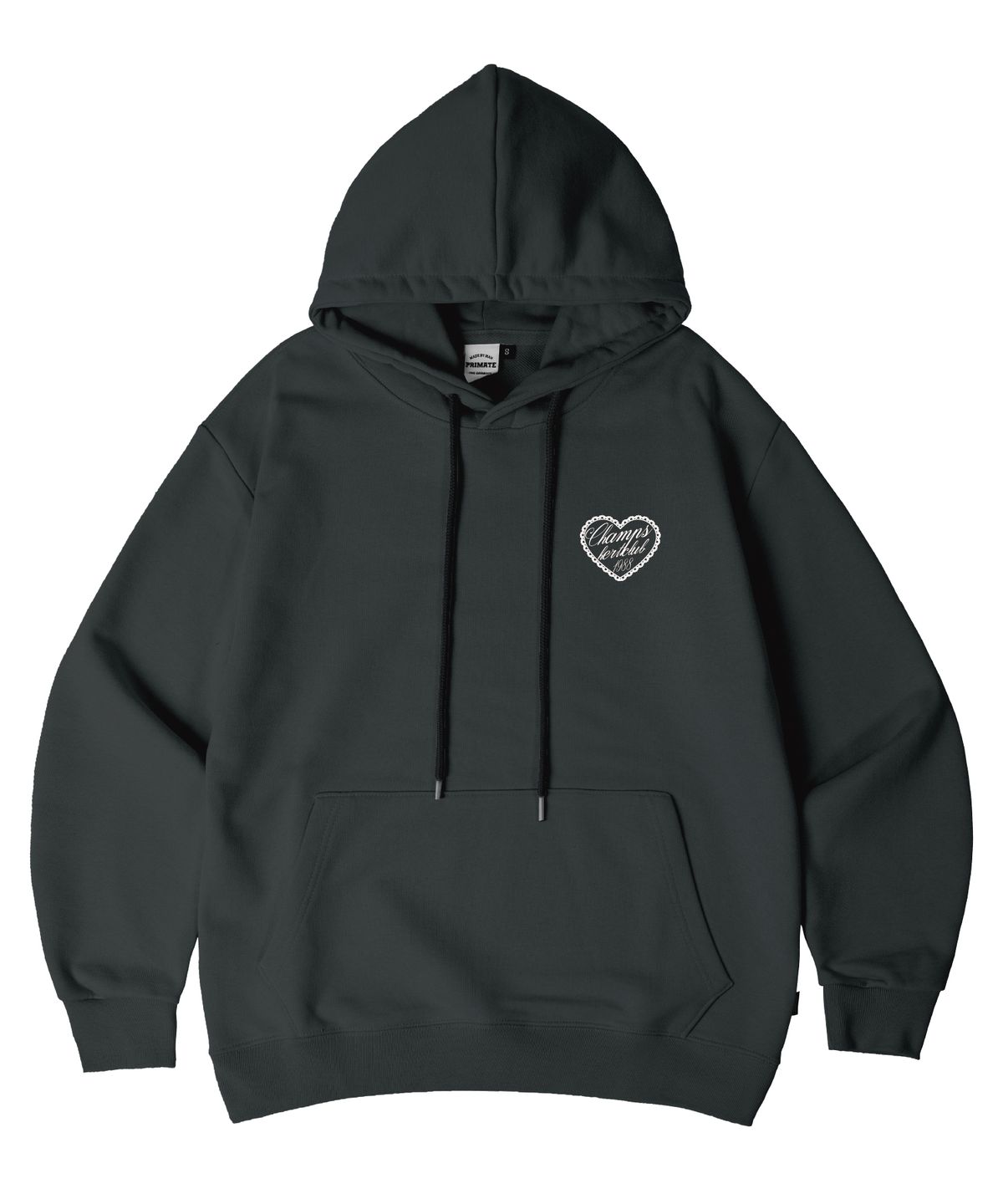 본챔스(BORN CHAMPS) [5 COLORS] LACY HEART CLUB 오버핏 후드 티셔츠 B25FT01 [기모/NO기모]