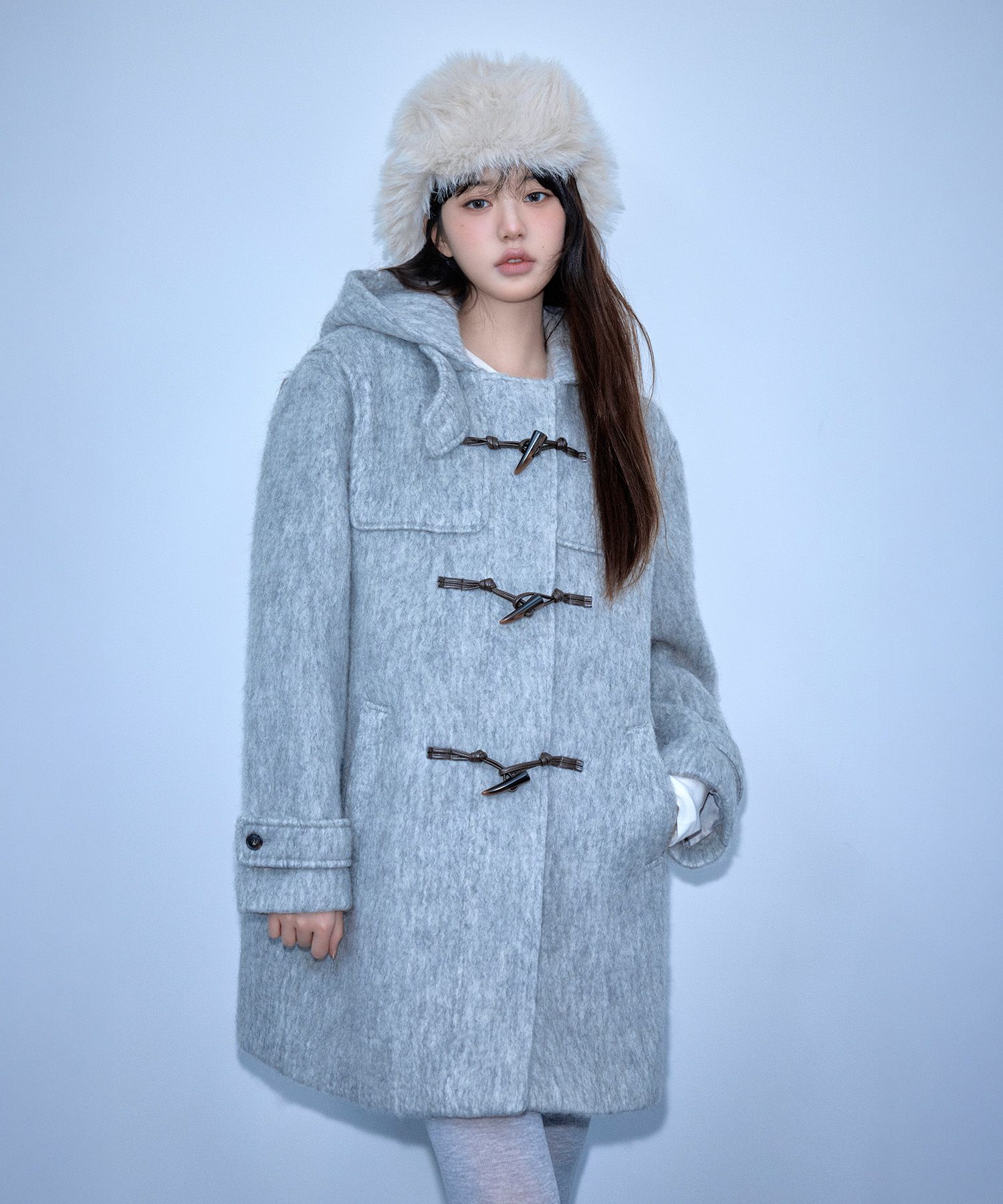 MUSINSA | ROLAROLA HOOD DUFFLE HALF COAT GRAY