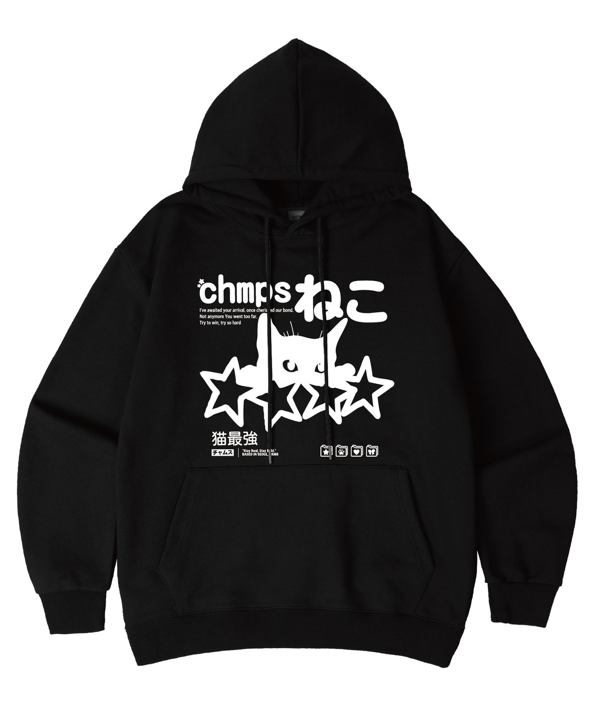 본챔스(BORN CHAMPS) [10 COLORS] CHMPS NEKO 오버핏 후드 티셔츠 B25FT02 [기모/NO기모]