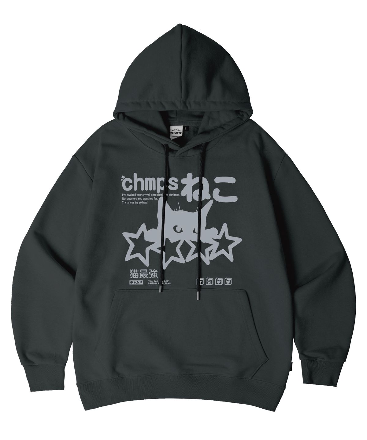 본챔스(BORN CHAMPS) [10 COLORS] CHMPS NEKO 오버핏 후드 티셔츠 B25FT02 [기모/NO기모]