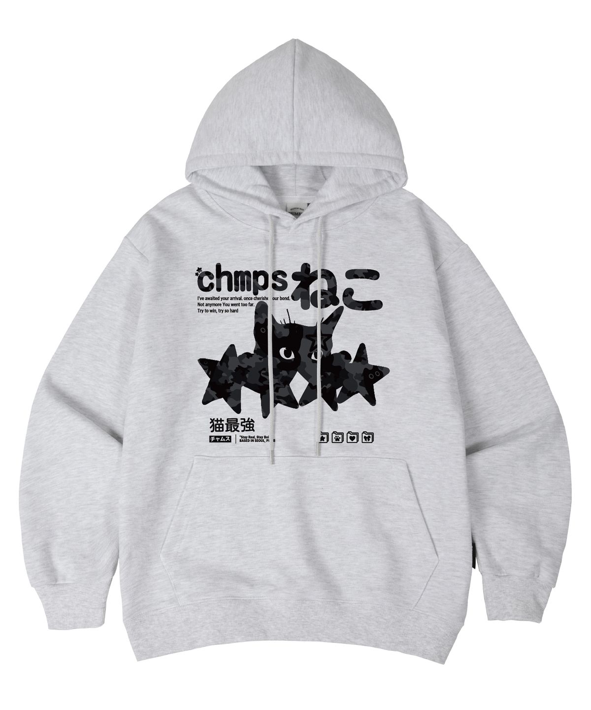 본챔스(BORN CHAMPS) [11 COLORS] CHMPS NEKO  CAMO 오버핏 후드 티셔츠 B25FT03 [기모/NO기모]
