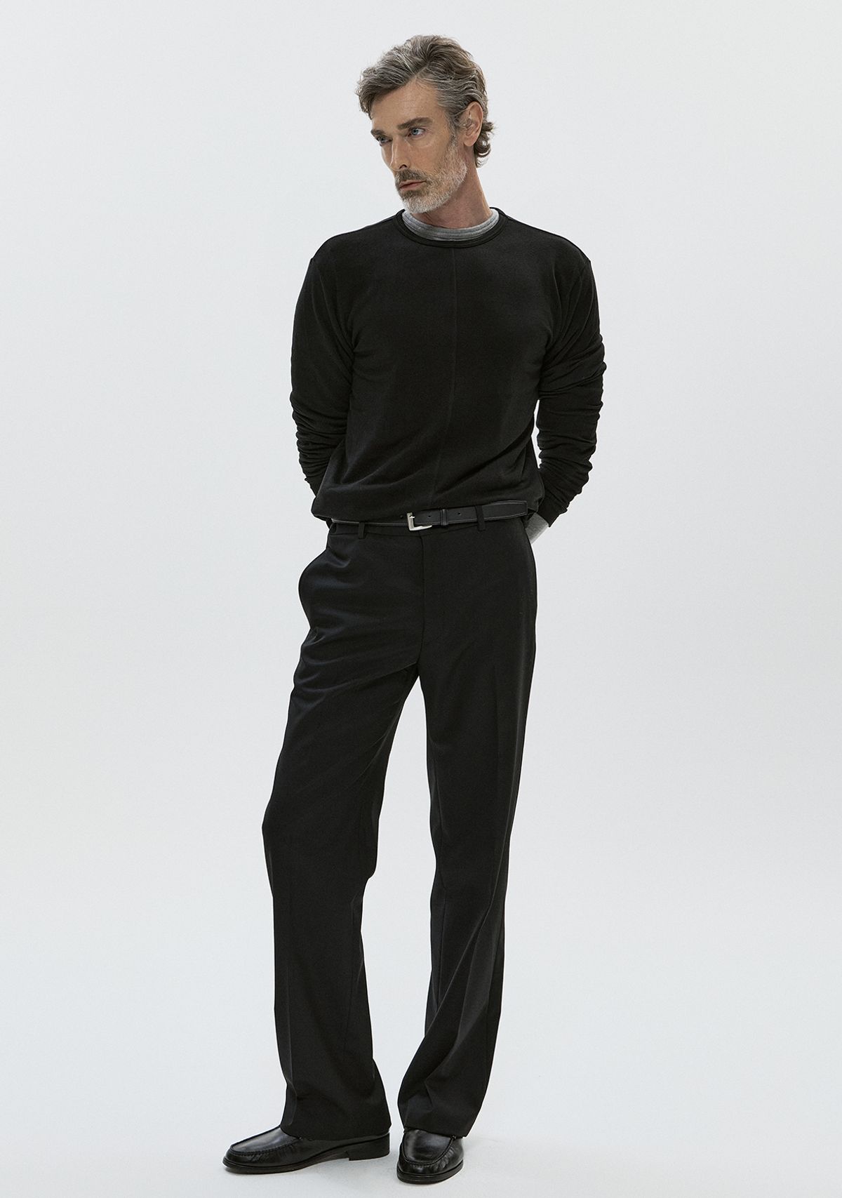 세비지(SAVAGE) Wool Crewneck Jersey Long Sleeve - Black