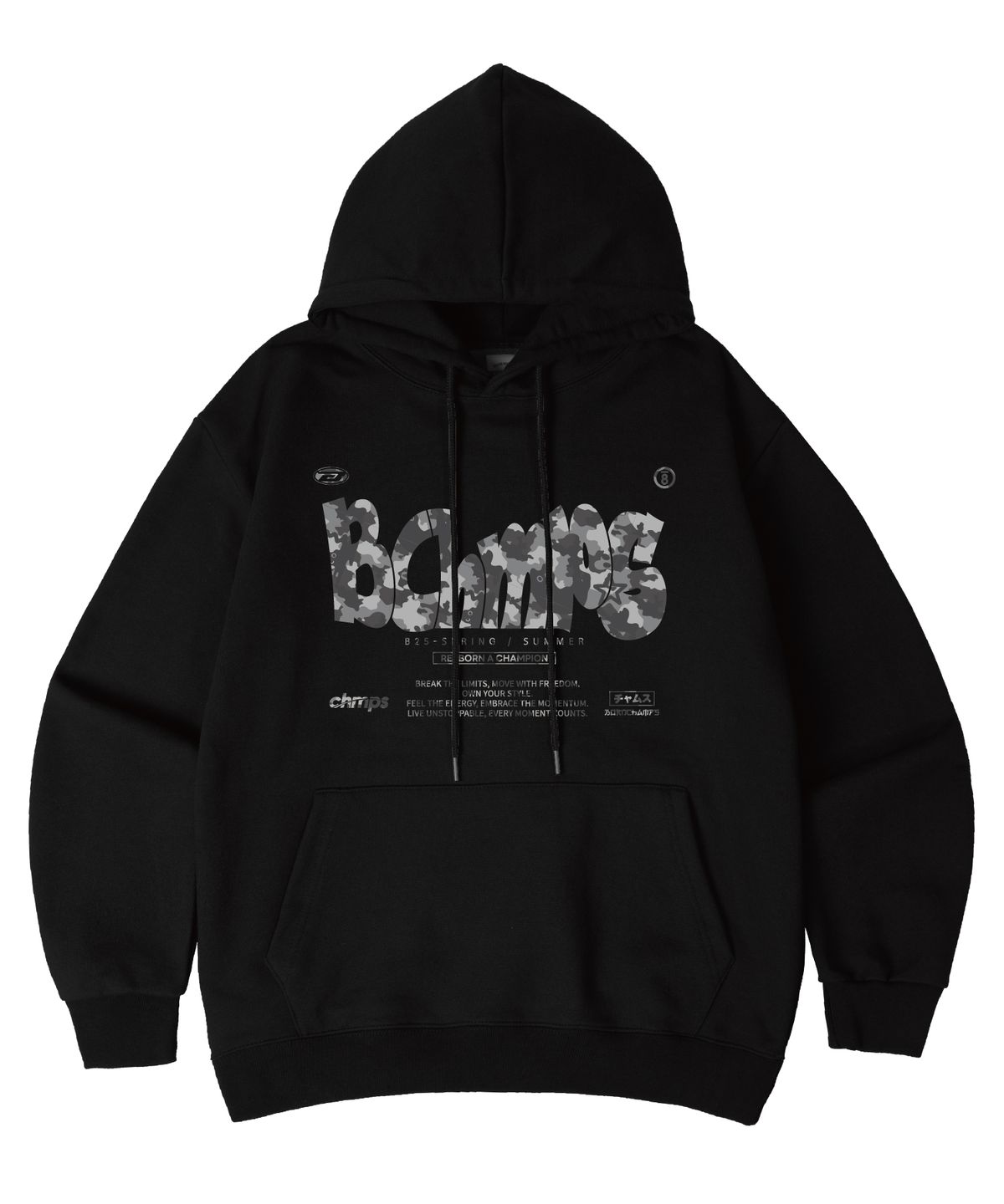 본챔스(BORN CHAMPS) [9 COLORS] BOLD MOTION CAMO 오버핏 후드 티셔츠 B25FT06 [기모/NO기모]