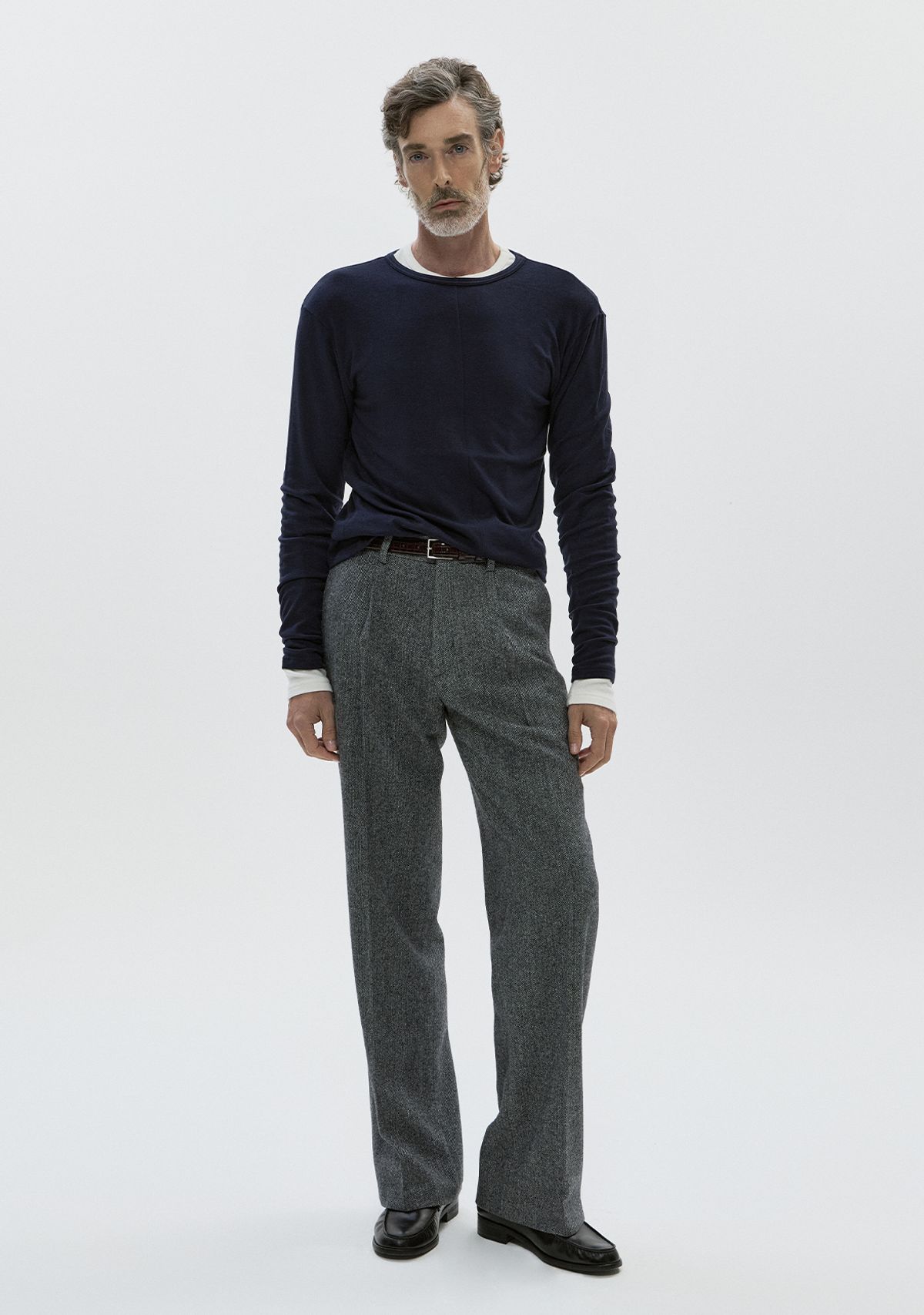 세비지(SAVAGE) Wool Crewneck Jersey Long Sleeve - Navy