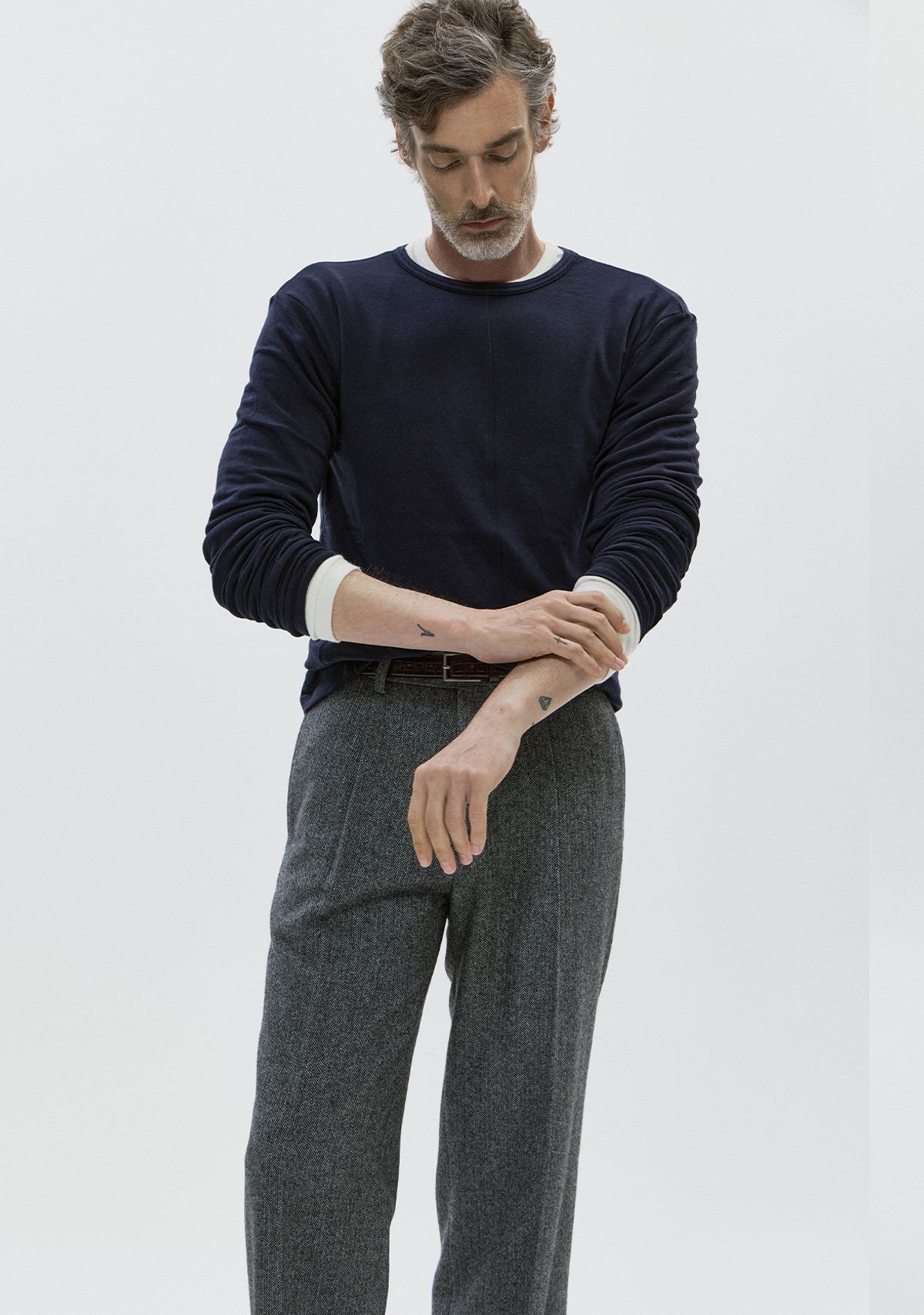 세비지(SAVAGE) Wool Crewneck Jersey Long Sleeve - Navy