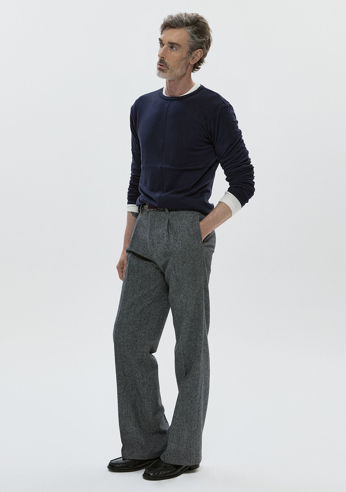 세비지(SAVAGE) Wool Crewneck Jersey Long Sleeve - Navy