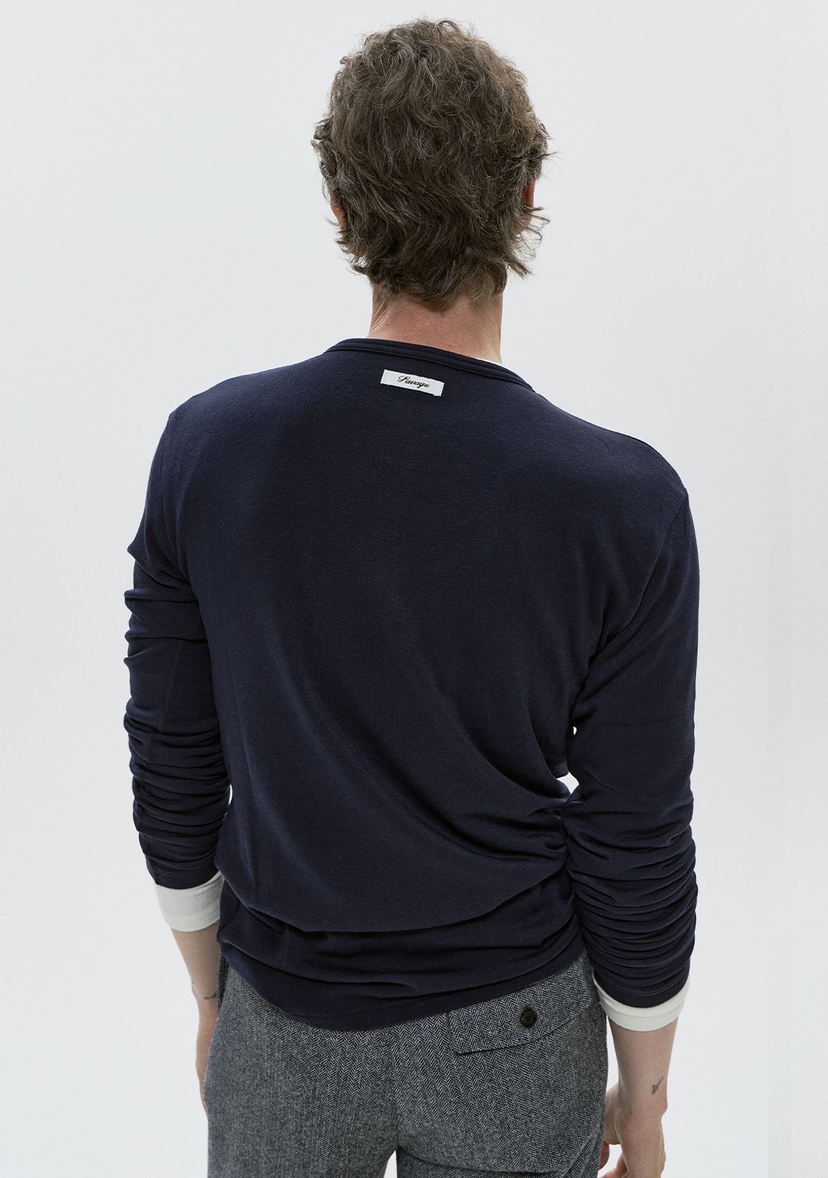 세비지(SAVAGE) Wool Crewneck Jersey Long Sleeve - Navy