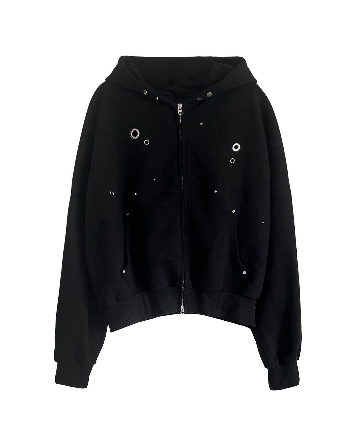 쏘씨(SAUCY) Eyelet hood jumper (Black)