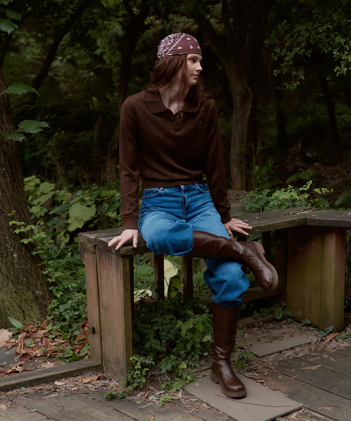스튜디오앤파르크(STUDIO&PARC) Openwork Collar Wool Knit_Brown