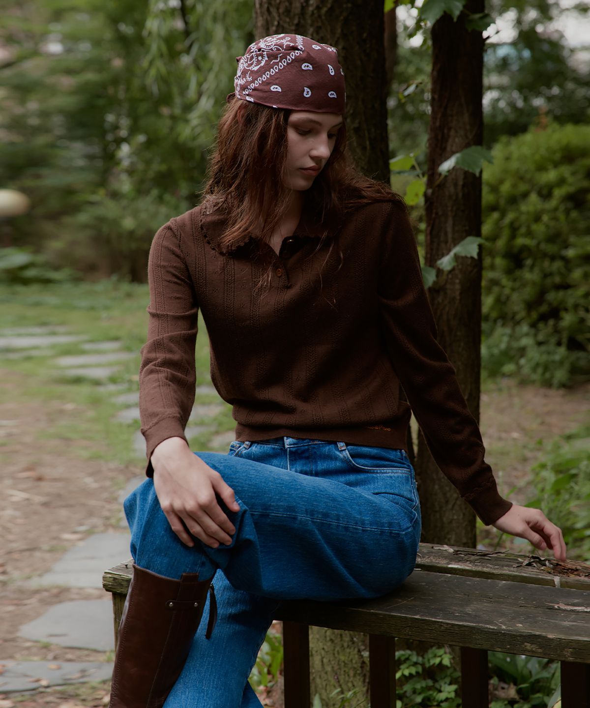 스튜디오앤파르크(STUDIO&PARC) Openwork Collar Wool Knit_Brown