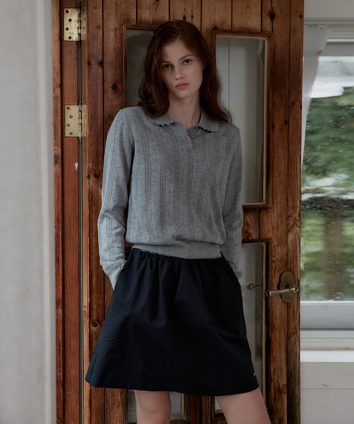 스튜디오앤파르크(STUDIO&PARC) Openwork Collar Wool Knit_Grey