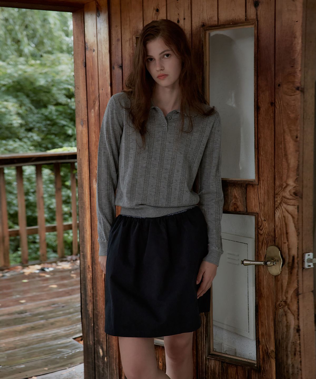 스튜디오앤파르크(STUDIO&PARC) Openwork Collar Wool Knit_Grey