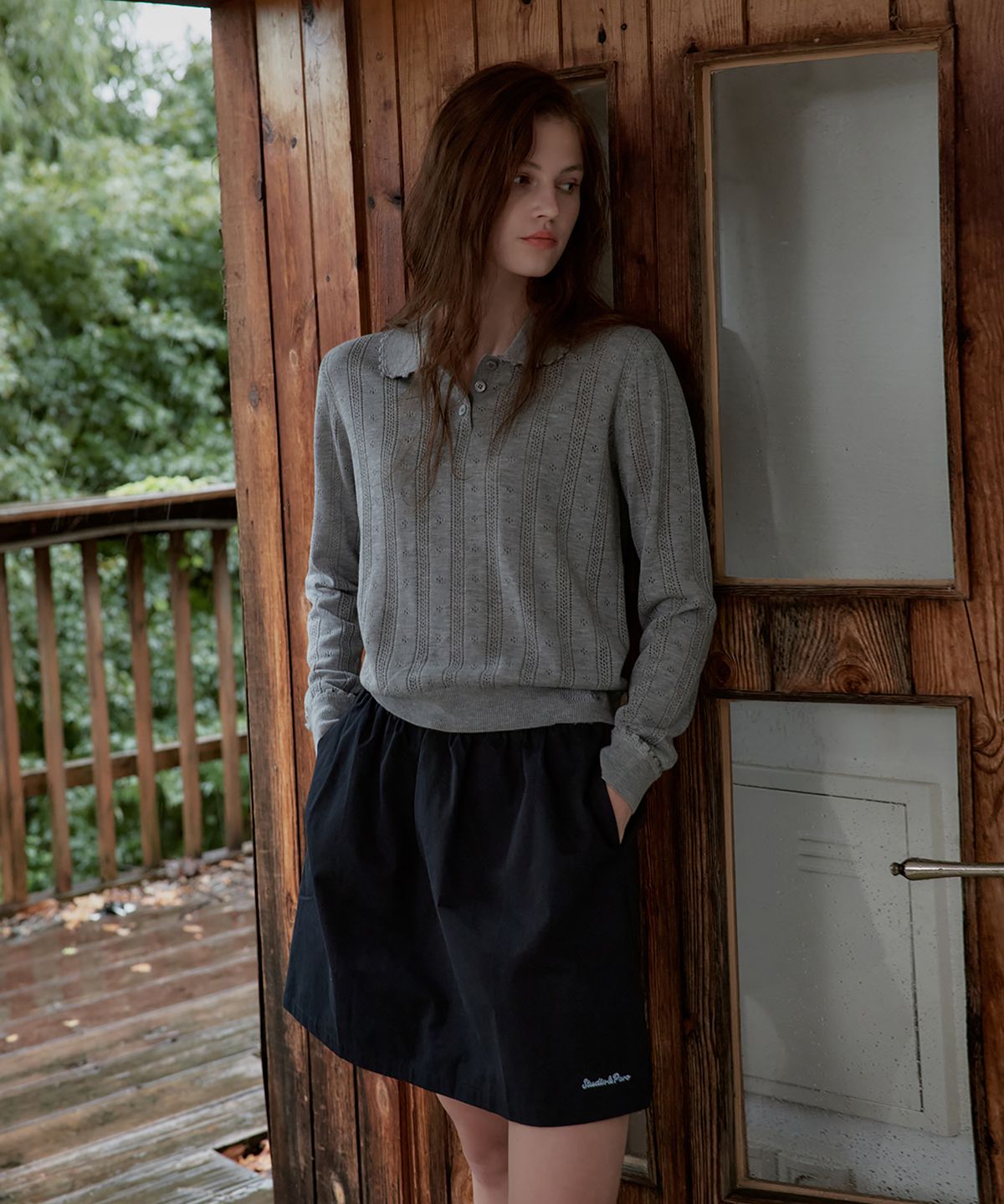 스튜디오앤파르크(STUDIO&PARC) Openwork Collar Wool Knit_Grey